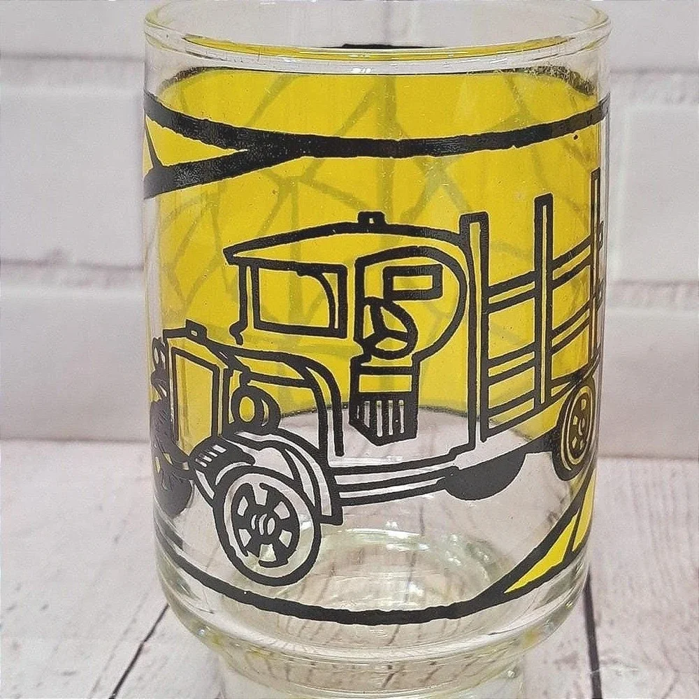 VTG Libby Saferidge Stained Glass Antique Truck Drinking 12oz Glass, Set Of 2